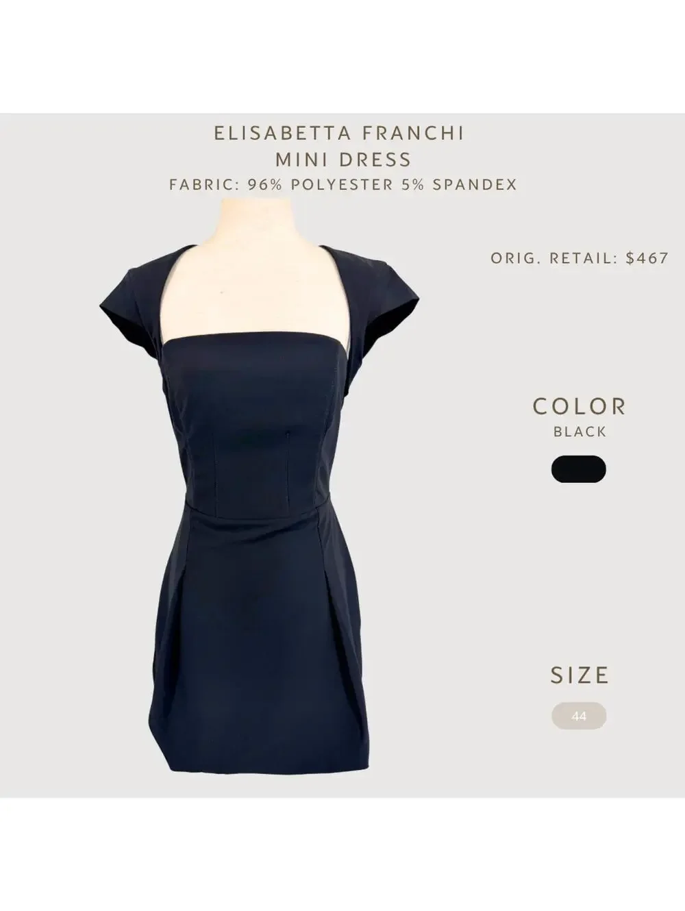 Elisabetta Franchi Mini Dress Black Cap Sleeve EU 44